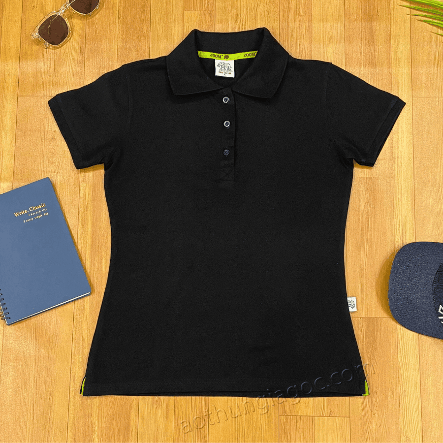 áo polo cá sấu 4 chiều nữ màu đen