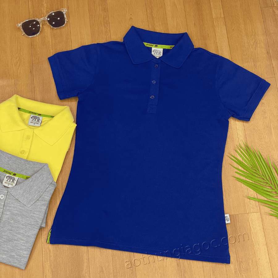áo polo cá sấu 4 chiều nữ màu xanh bích